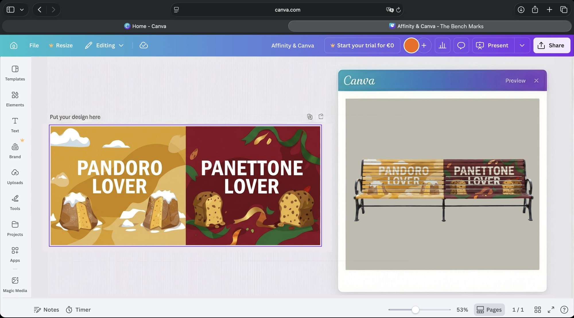 A community bench being designed in Canva