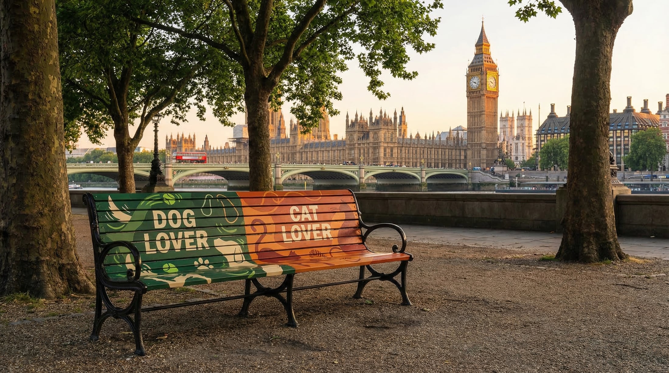Dog Lover / Cat Lover bench by the Thames