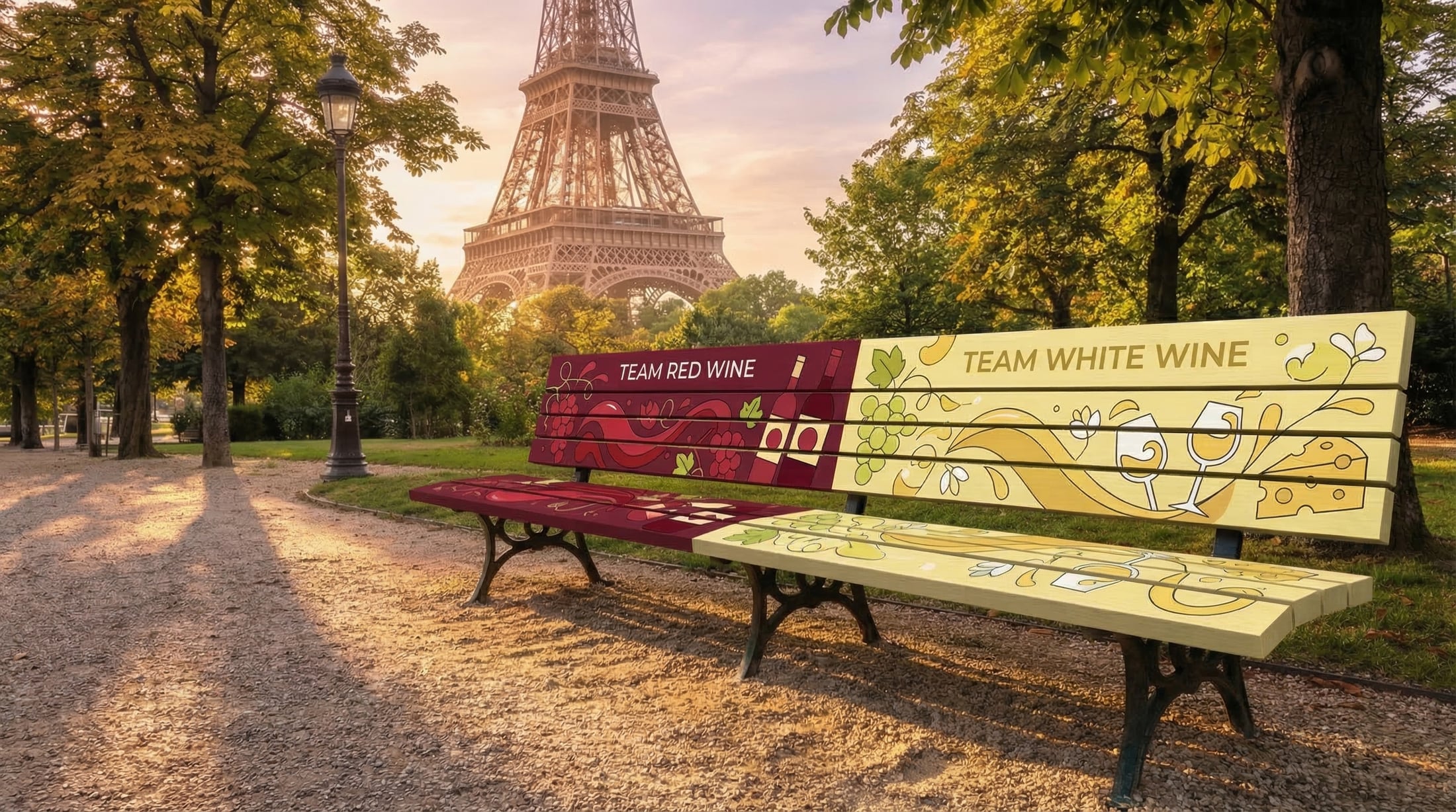 Red Wine / White Wine bench by the Eiffel Tower