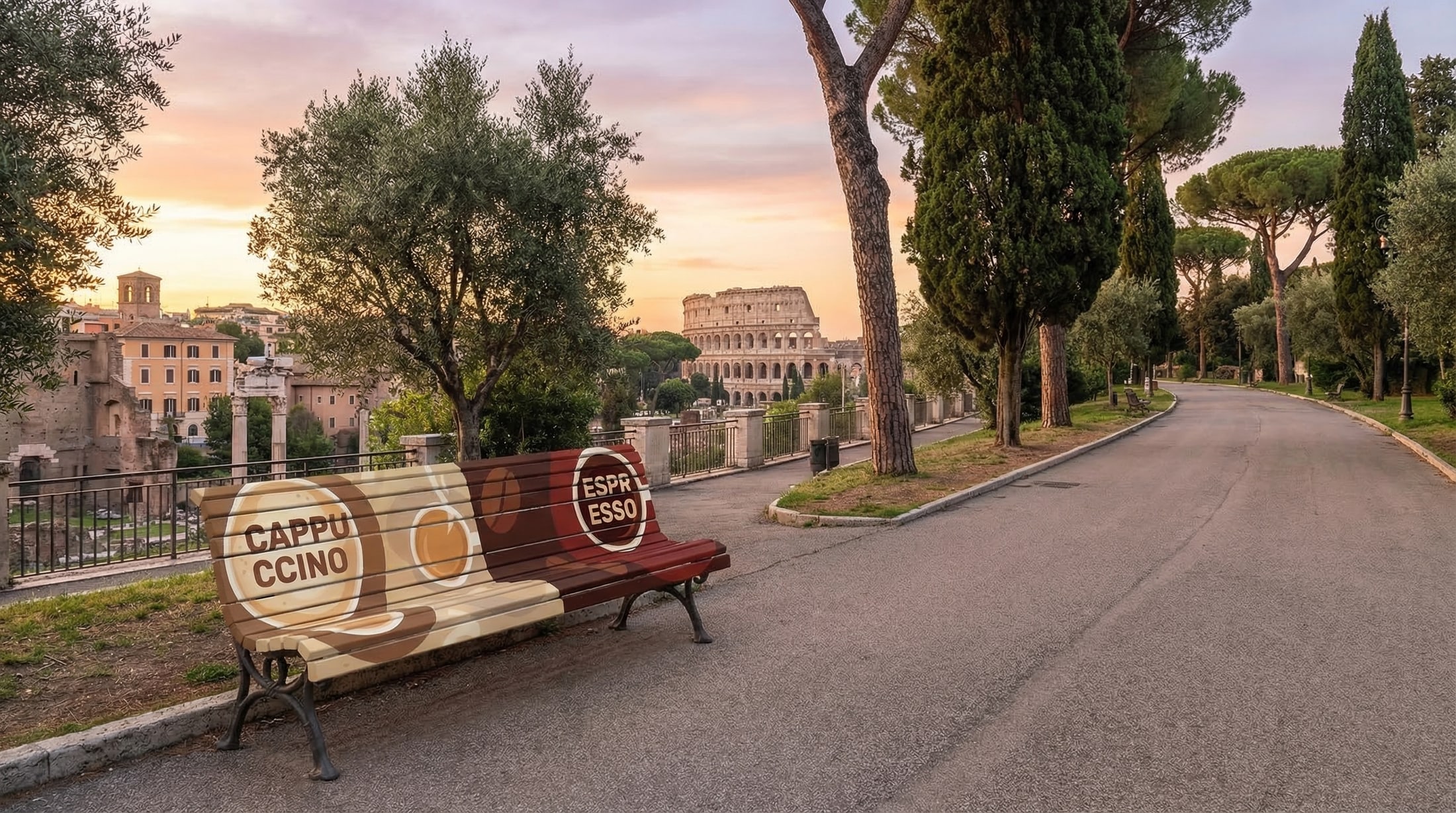 Cappuccino / Espresso bench by the Colosseum