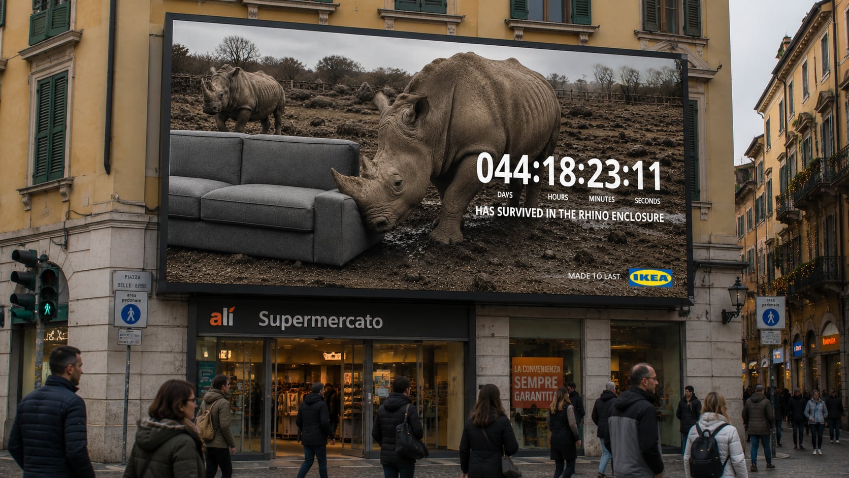 KIVIK survival-counter billboard for the rhino enclosure