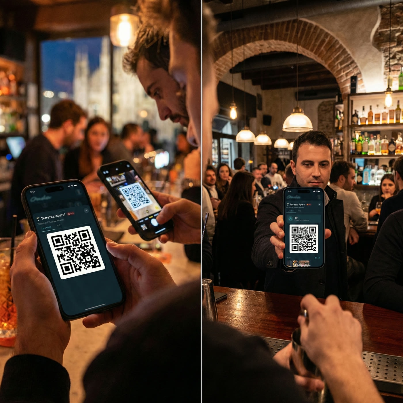 Opening the app for a code, then showing it to the waiter