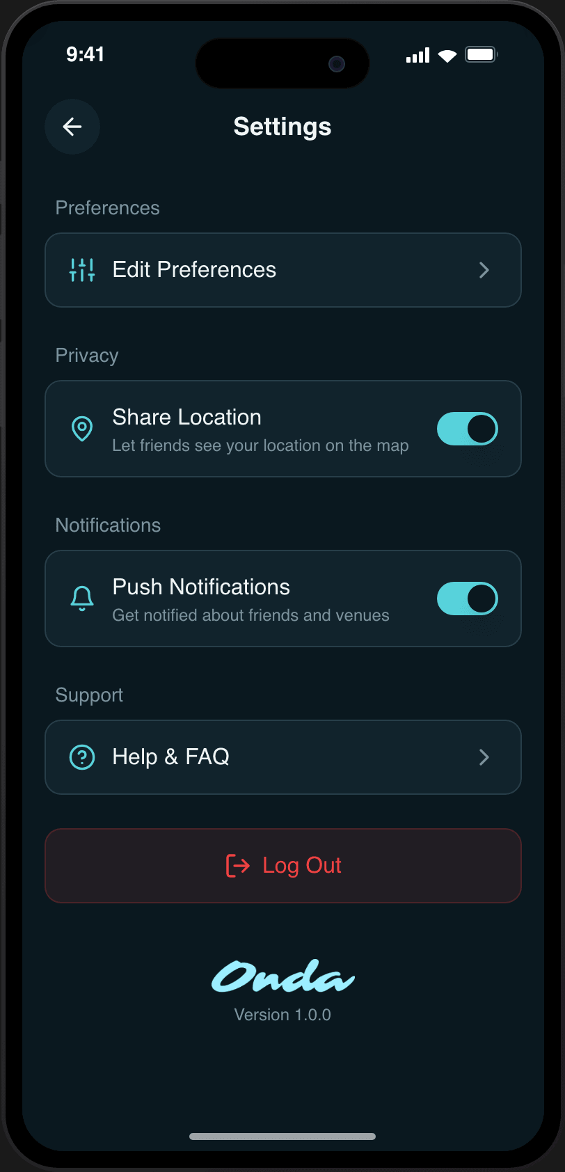 The privacy settings screen