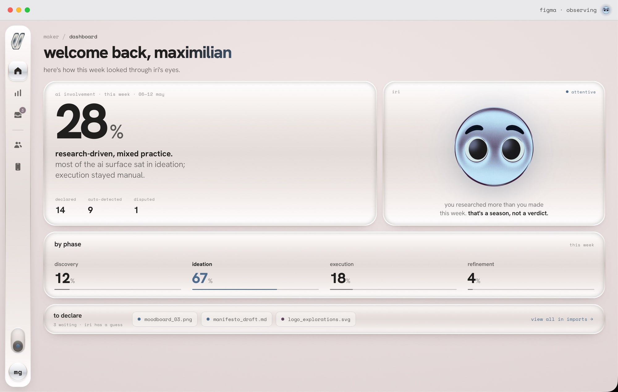 The dashboard in light mode