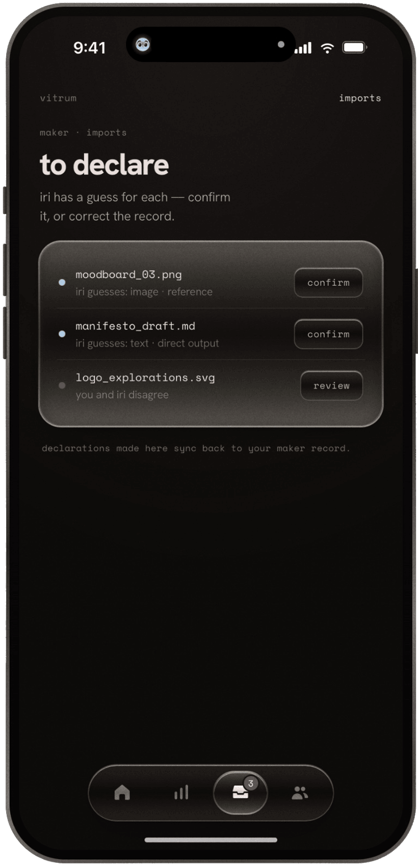 The mobile imports screen